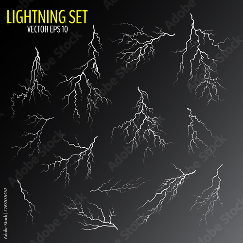 Set of various white cracks and lightning bolts