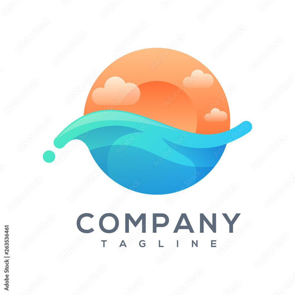 sunset wave logo design ready to use
