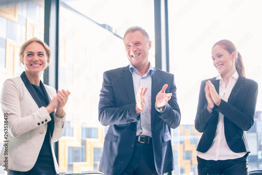 Business group clapping and smiling Business group clapping and smiling