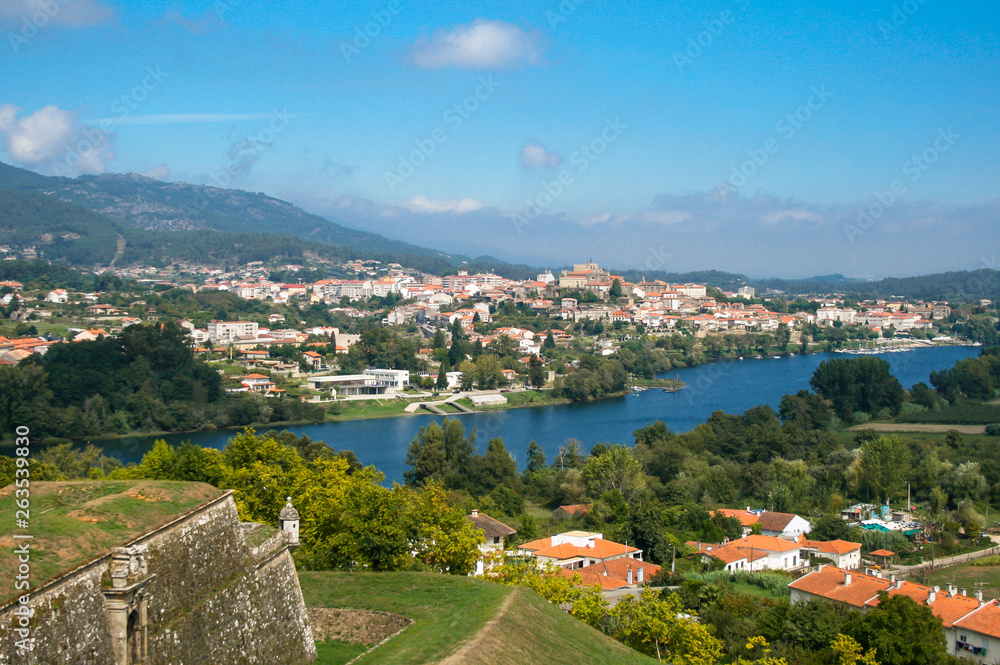 Beautiful village, Valença do Minho, Portugal. The fort, the river and the beautiful sky