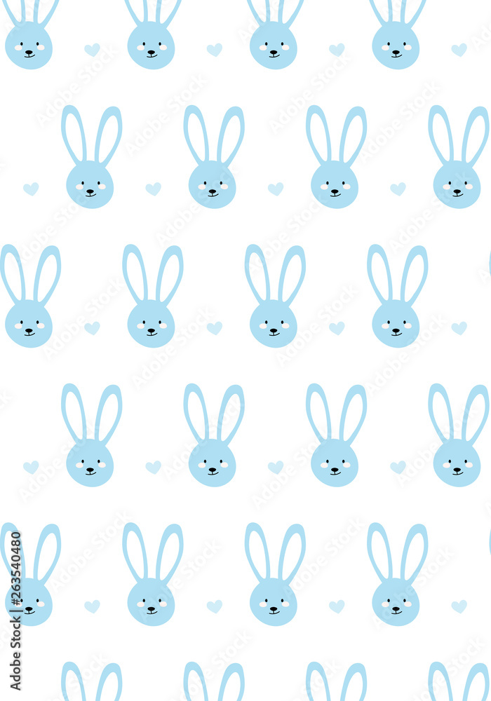 Blue bunny rabbit vector pattern baby card Blue bunny rabbit vector pattern baby card