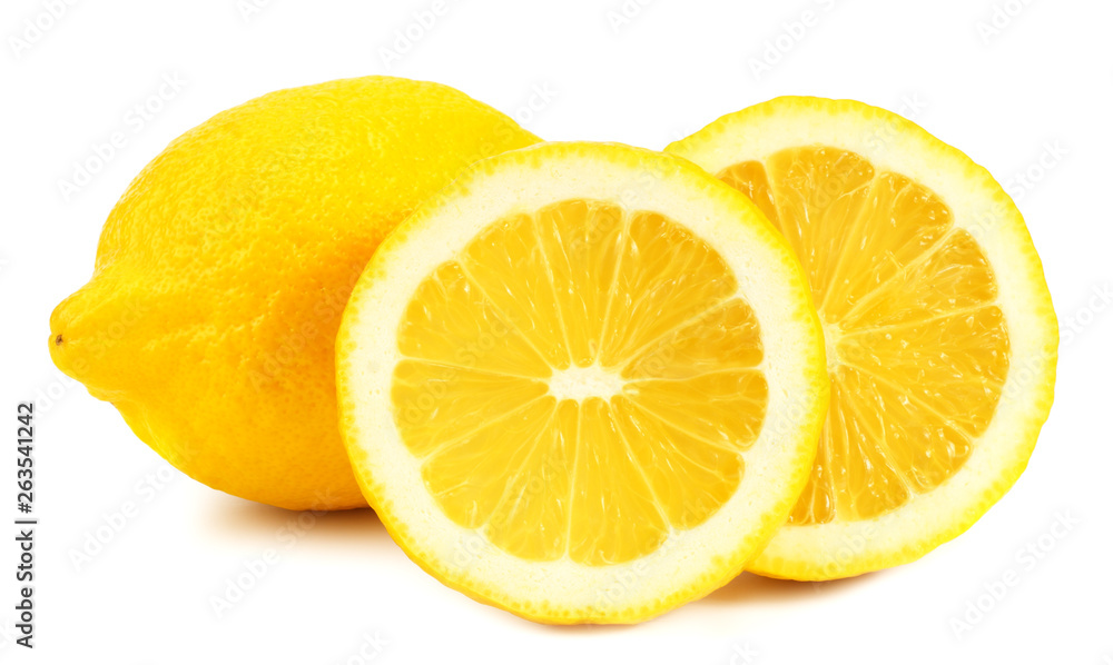 lemon with slices isolated on white background. healthy food lemon with slices isolated on white background. healthy food