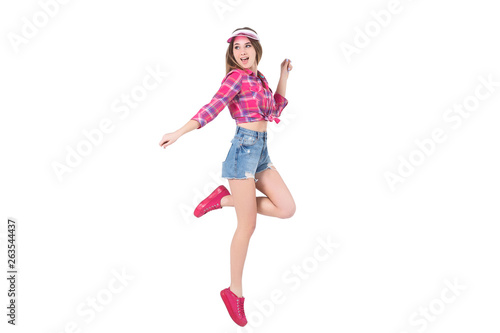 Young, and pretty girl wearing at casual style posing , while staying isolated on white background! Copy space!