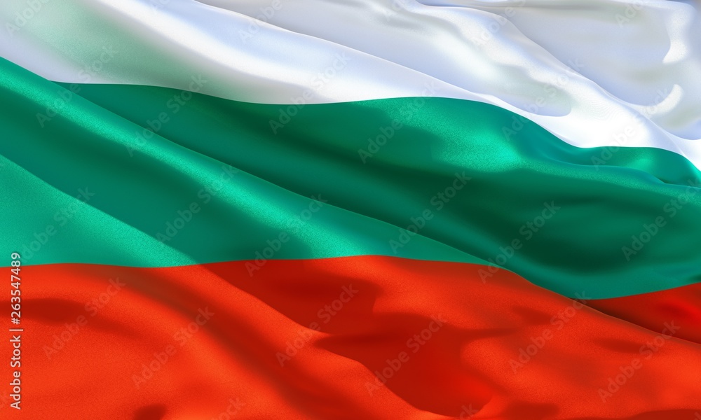 Realistic silk material Bulgaria waving flag, high quality detailed fabric texture. 3d illustration