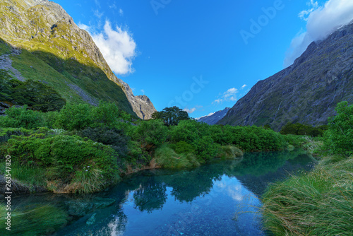 turquoise river in the mountains, fiordland, new zealand 1