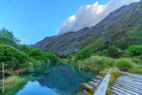 wooden bridge over river in the mountains, fiordland, new zealand 9