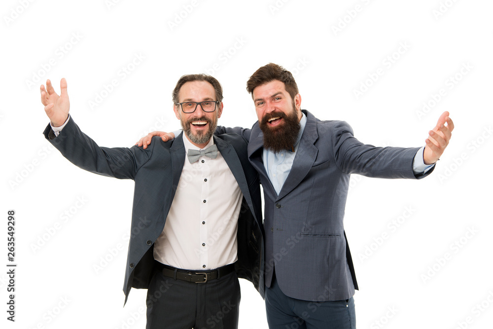 business meeting. team success. collaboration and teamwork. partnership of boss men isolated on white. mature men have own business. bearded businessmen in formal suit. High-five for success business meeting. team success. collaboration and teamwork. partnership of boss men isolated on white. mature men have own business. bearded businessmen in formal suit. High-five for success