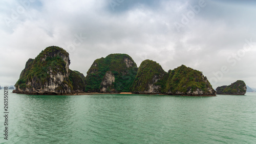 group of islands with secret beach in ha long bay Vietnam