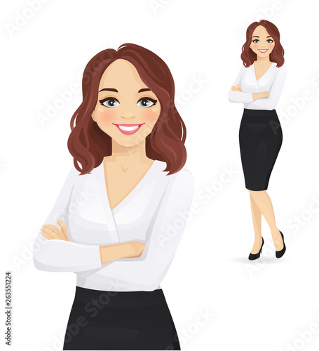 Portrait of elegant business woman with arms crossed isolated vector illustration