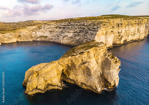 Gozo island. Mediterranean sea, cliffs, sunset. Malta 