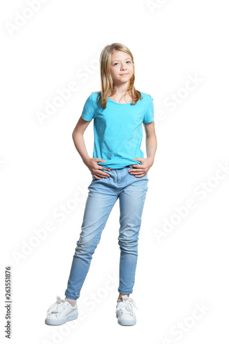 Portrait of cute girl in casual clothing posing