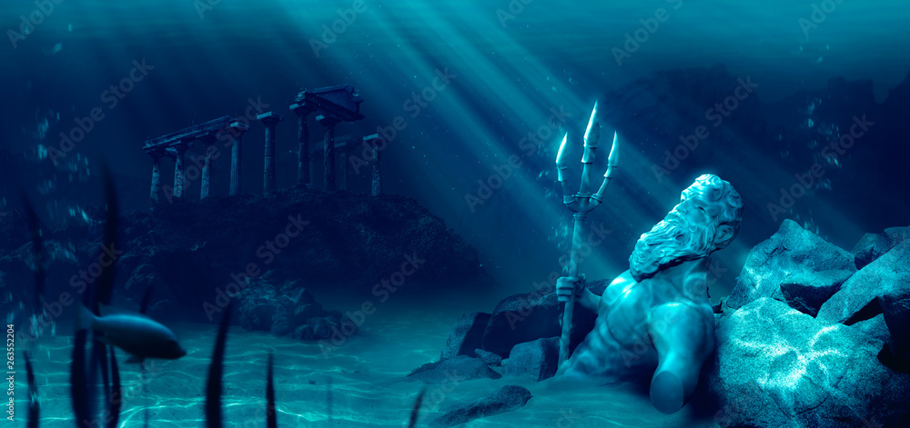 lost civilization of atlantis sunken deep in the ocean / 3D rendering lost civilization of atlantis sunken deep in the ocean / 3D rendering