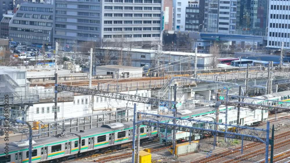 The express train approaching to the Tokyo railway station, Japan The express train approaching to the Tokyo railway station, Japan