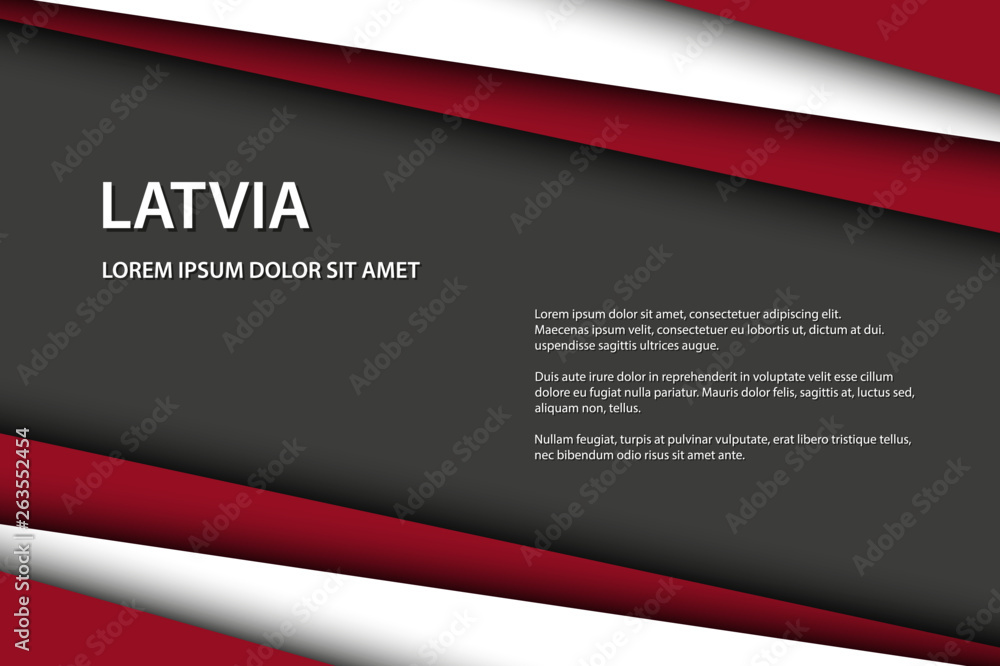 Modern vector background with Latvian colors and grey free space for your text, overlayed sheets of paper in the look of the Latvian flag, Made in Latvia