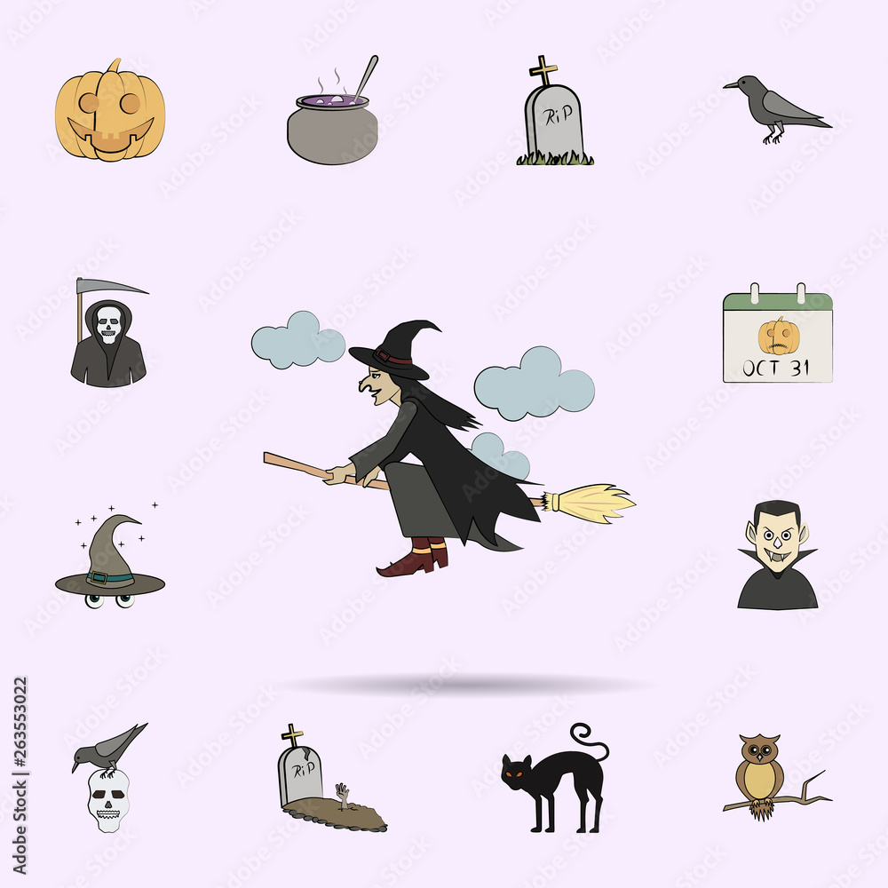 witch on broomstick colored icon. Halloween icons universal set for web and mobile