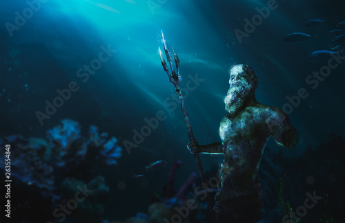 lost civilization of atlantis sunken deep in the ocean / 3D rendering © fergregory
