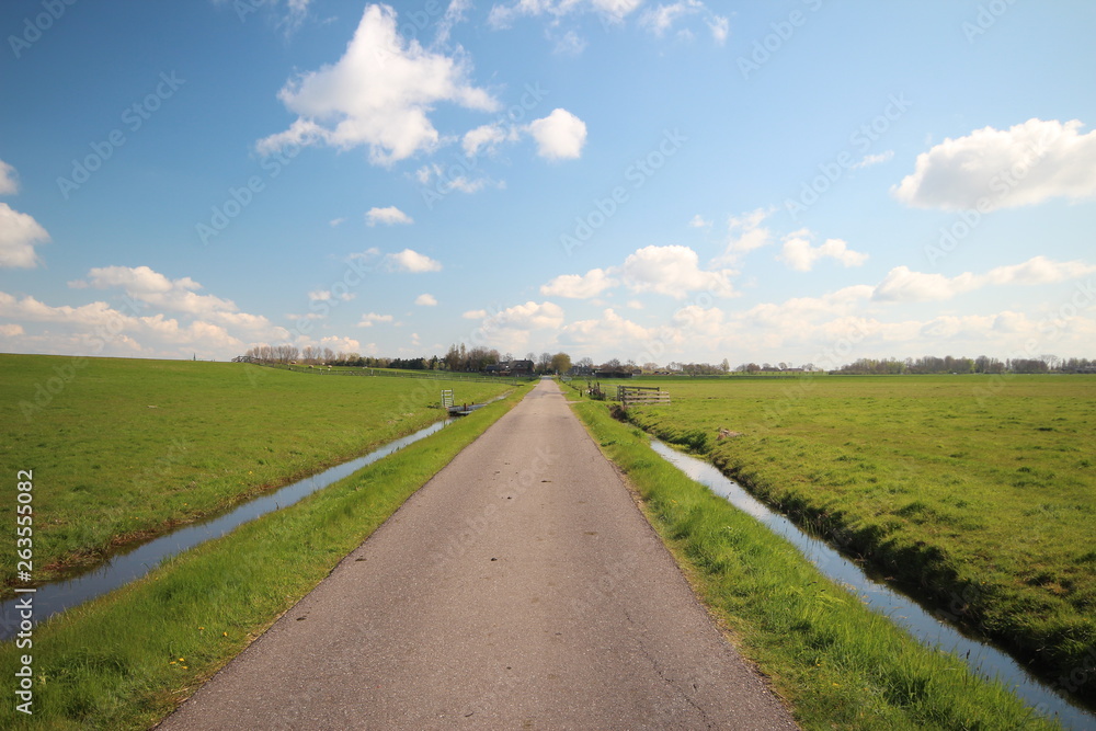 Small country road along a dyke in Zoeterwoude in the Netherlands