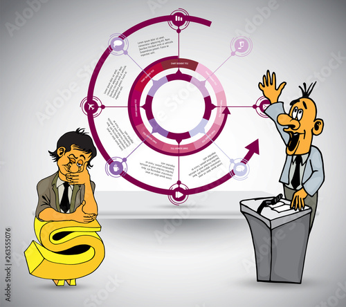 Abstract infographics template with cartoon character. Vector illustration