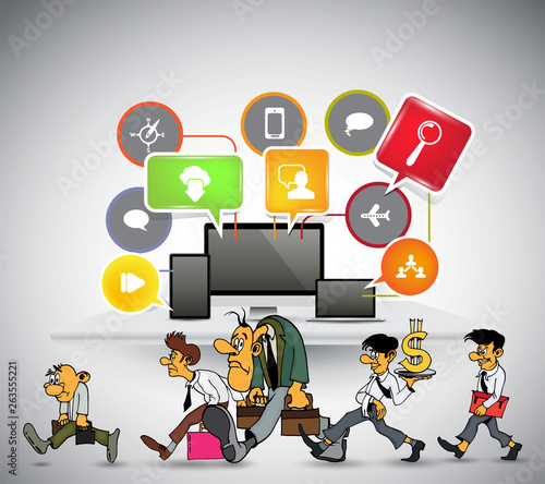 Abstract infographics template with cartoon character. Vector illustration