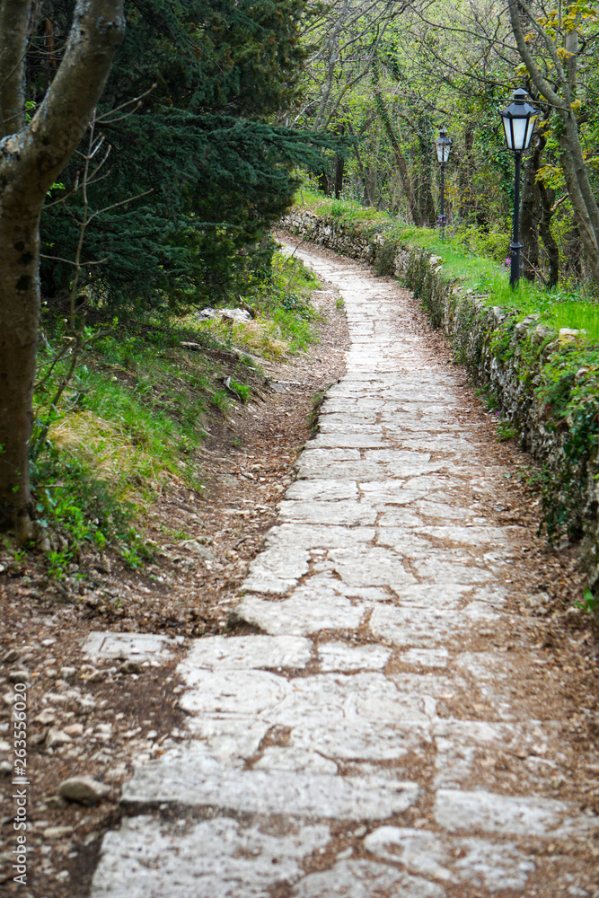 Stone steps between the old towers in San Marino. UNESCO Stone steps between the old towers in San Marino. UNESCO