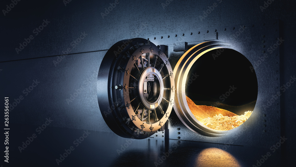 Open bank vault with a bright light, 3D illustration Open bank vault with a bright light, 3D illustration