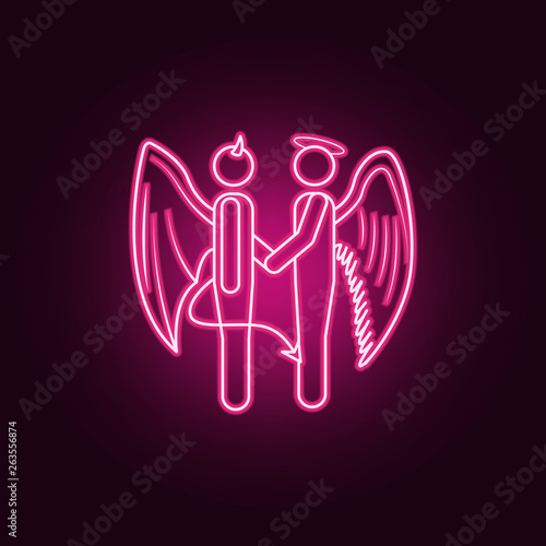 the handshake of an angel and a demon neon icon. Elements of Angel and demon set. Simple icon for websites, web design, mobile app, info graphics