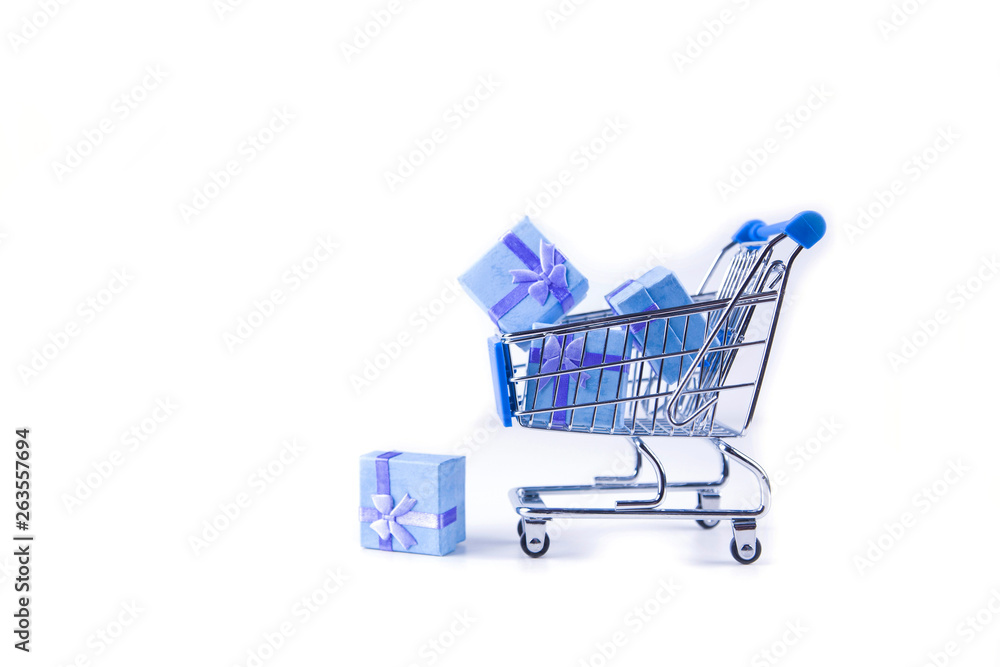 discont gifts in the supermarket cart isolated