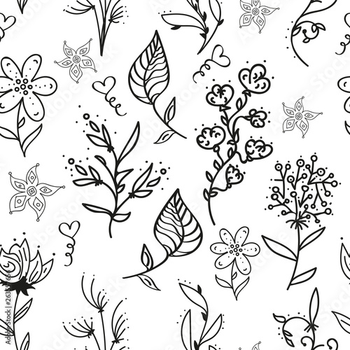 Set of Coloring Page Pattern. Adult Coloring Book Set and Antistress freehand sketch with flowers. Vector illustration.