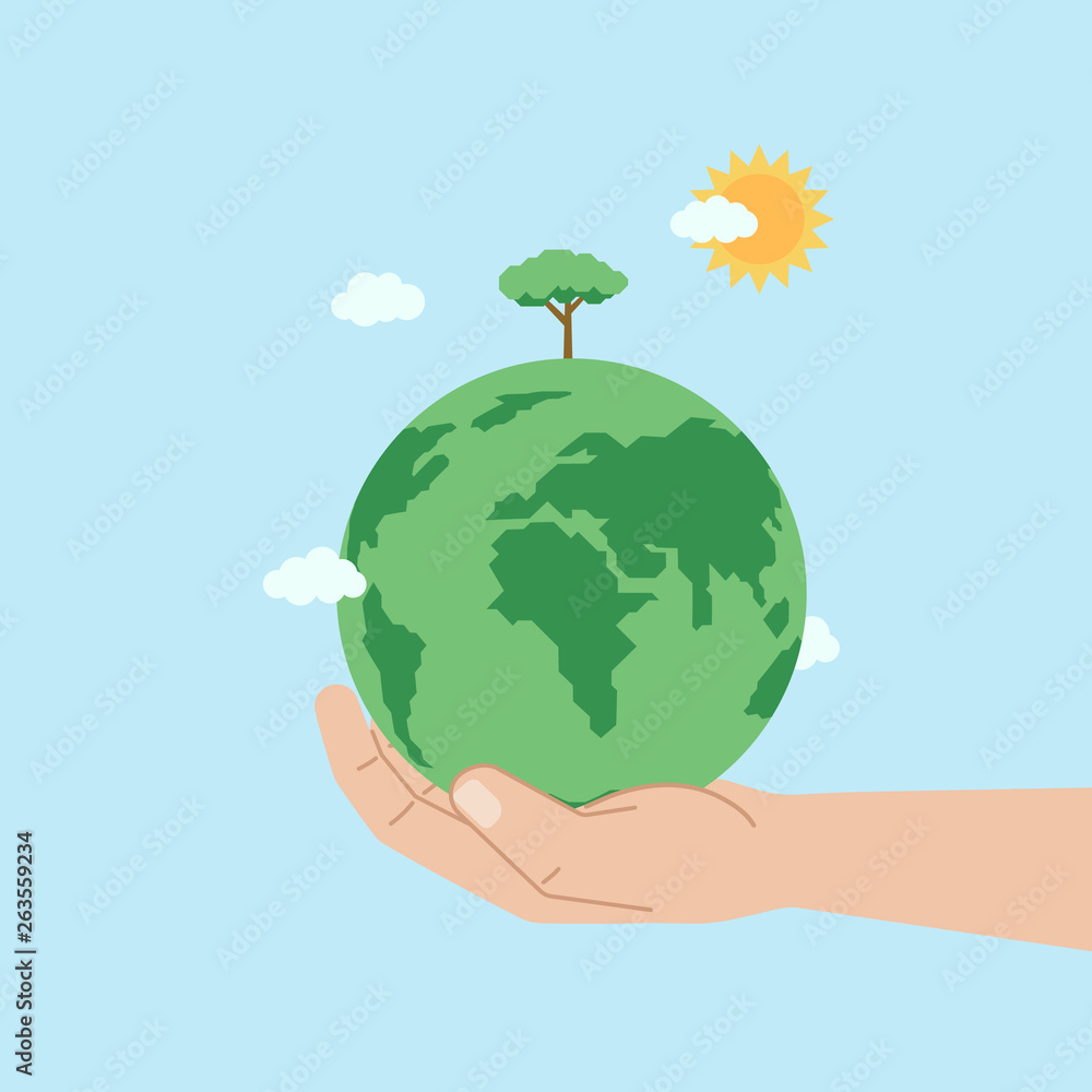 Green planet Earth in human hand. Growing tree. Green planet Earth in human hand. Growing tree.