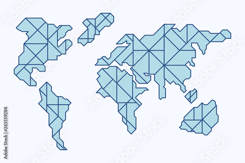 Blue polygonal world map on a white background.