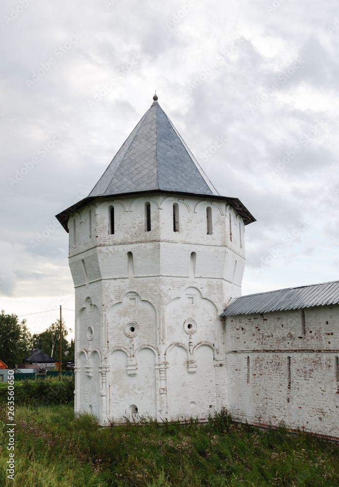White tower of ancient Russian monastery