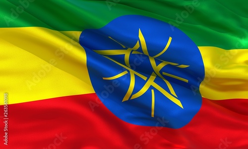 Realistic silk material Ethiopia waving flag, high quality detailed fabric texture. 3d illustration photo