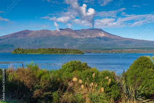 Mt Tongariro view across Lake Rotoaira