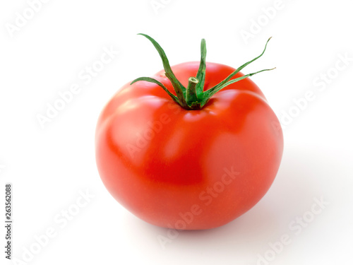 Bright red tomato on a pure white background
