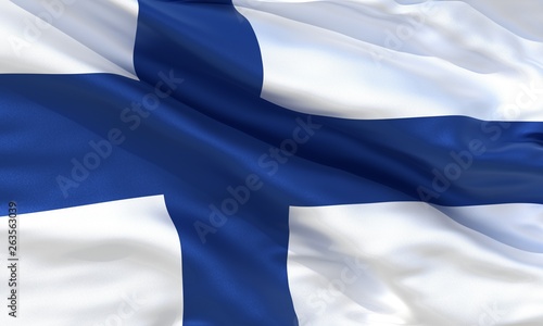Realistic silk material Finland waving flag, high quality detailed fabric texture. 3d illustration