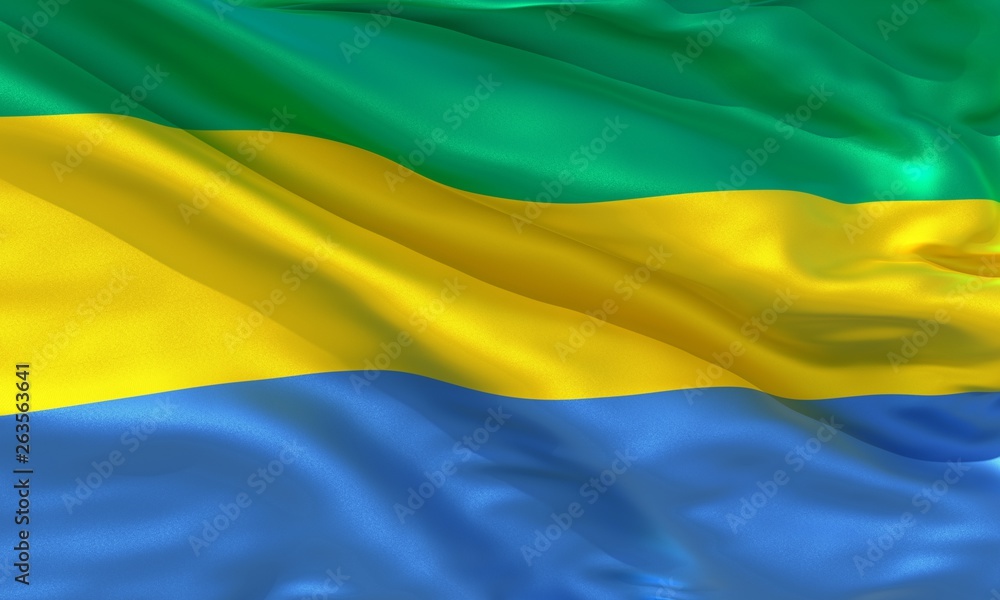 Realistic silk material Gabon waving flag, high quality detailed fabric texture. 3d illustration Realistic silk material Gabon waving flag, high quality detailed fabric texture. 3d illustration