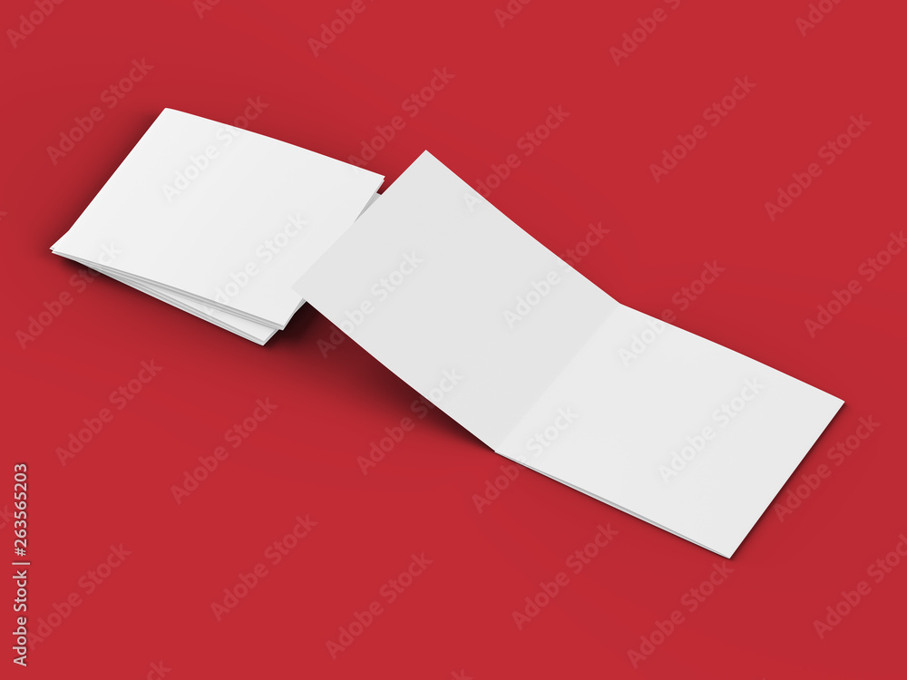 Open tri-folded laflet in square format. Open tri-folded laflet in square format.