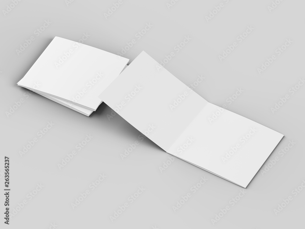 Open tri-folded laflet in square format. Open tri-folded laflet in square format.