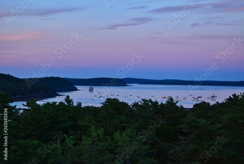 Sunset View of Distant Bar Harbor Maine