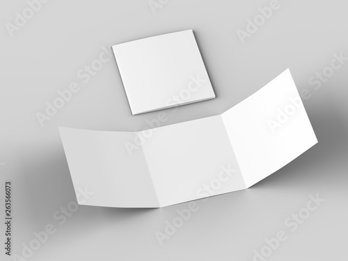 Open tri-folded laflet in square format. © neva