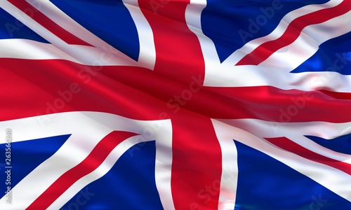Realistic silk material Great Britain waving flag, high quality detailed fabric texture. 3d illustration