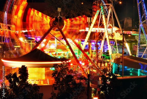 Carousel; Lights in movement at night in Lleida