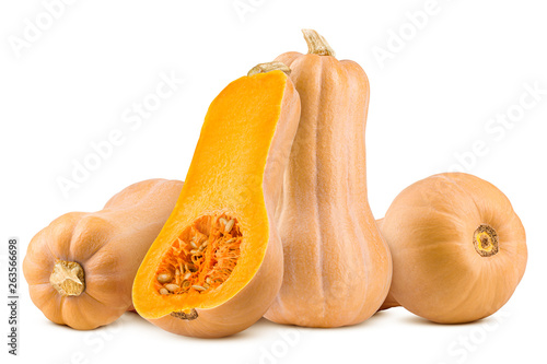 pumpkin butternut squash isolated on white background, clipping path, full depth of field photo