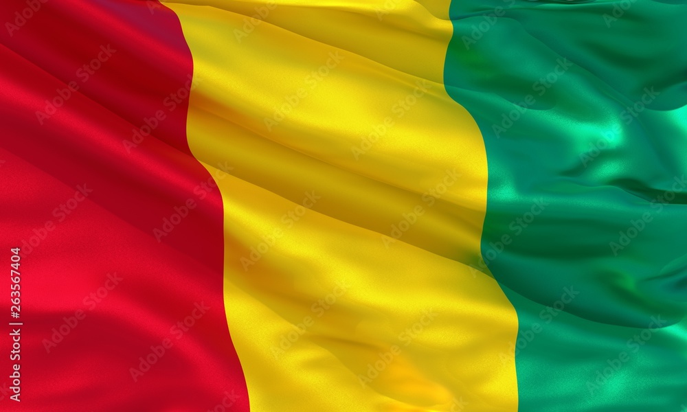 Realistic silk material Guinea waving flag, high quality detailed fabric texture. 3d illustration Realistic silk material Guinea waving flag, high quality detailed fabric texture. 3d illustration