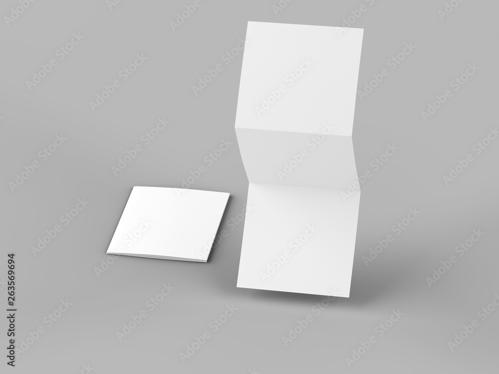 Open tri-folded laflet in square format. Open tri-folded laflet in square format.