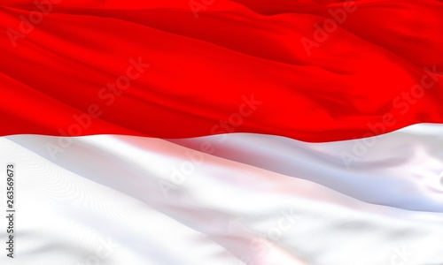 Realistic silk material Indonesia waving flag  high quality detailed fabric texture. 3d illustration