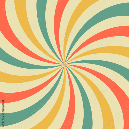 Sunrise sun rays in retro starburst style spiraling. Background template for circus posters. flat vector
