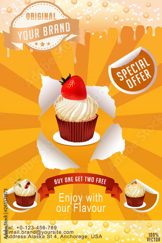Sweet and tasty food dessert FLYER TEMPLATE with cake. Cake Flyer was designed for exclusively corporate and small scale companies. Also it can be used for variety purposes
