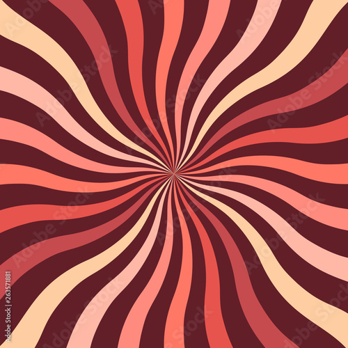 Bright retro background with wavy sunshine in modern colors of 2019. retro starburst style spiraling. flat vector