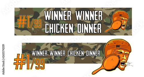 Pubg concept. Site header. Playerunknown’s battlegrounds. Battle royale game, Fortnite, Pubg.  Slogan - Winner winner chicken dinner. Vector Site header.